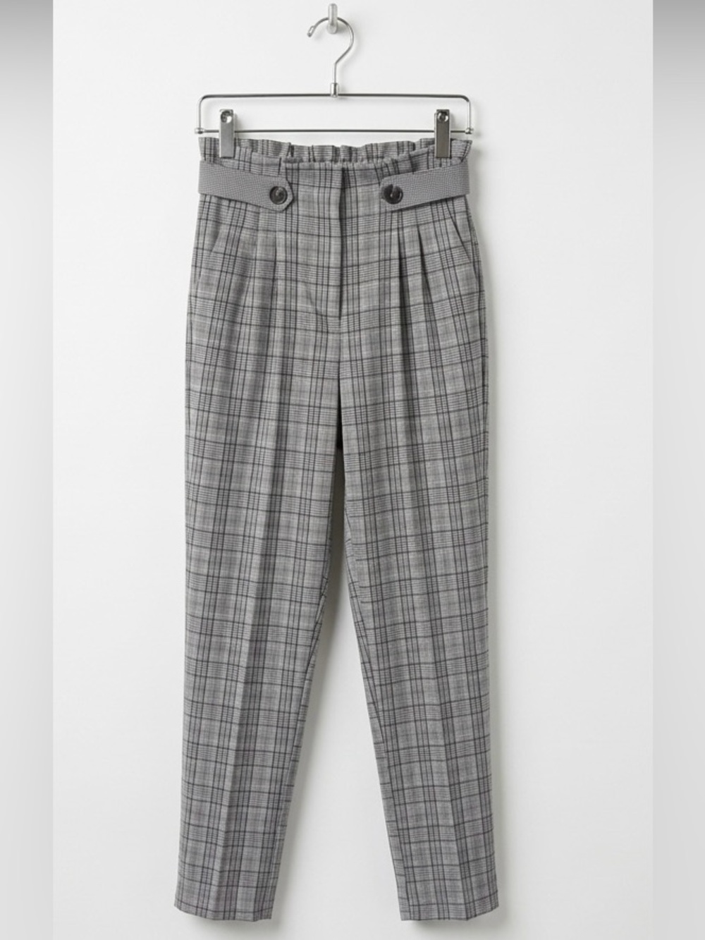 Potter's Pot Women’s Gray Plaid Tapered Dress Paperbag Pants - size small - fall